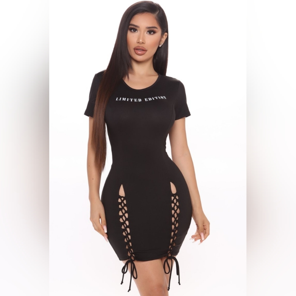 NEW! Black Cutout Dress with "Limited Edition" Detail